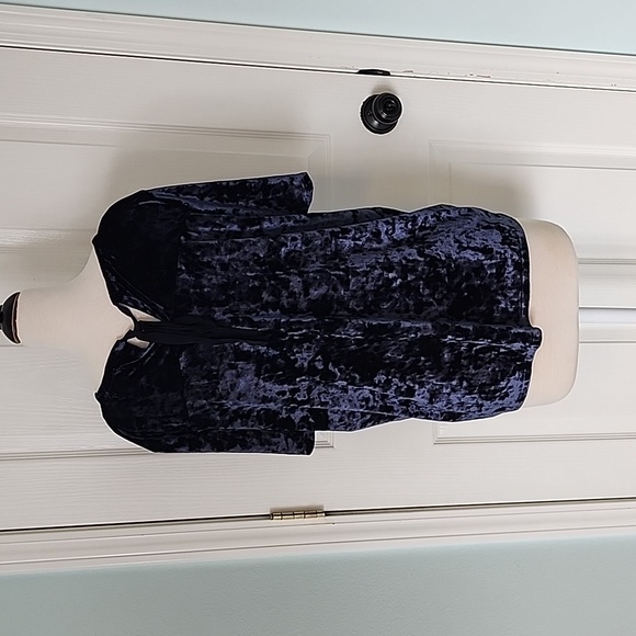 14th and Union Size L Crushed Blue Velvet Top - Picture 2 of 3